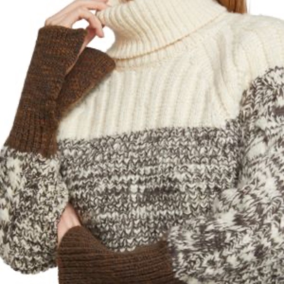 PHILLIP LIM Chunky Striped Turtleneck Wool Sweater Grey Beige in Size L - Picture 5 of 12